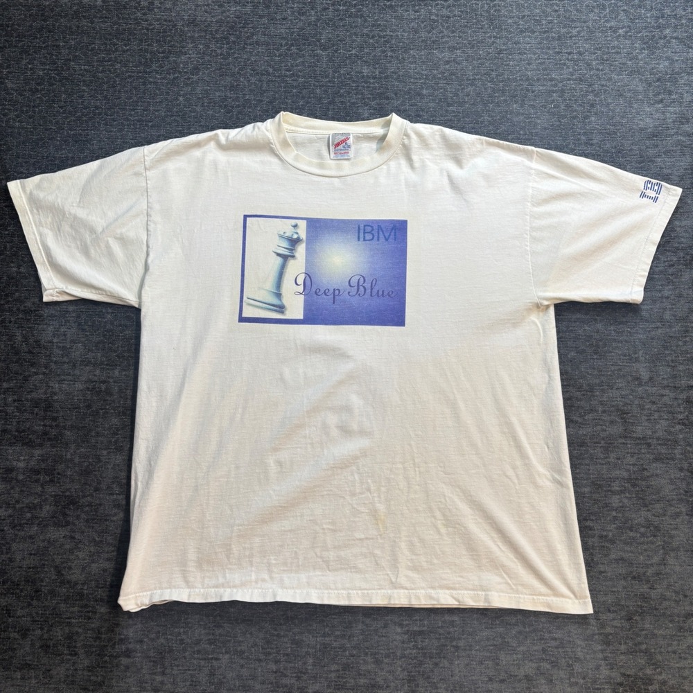 Vintage IBM Deep Blue Chess Computer T-Shirt XL White USA Tech Cyber Y2K Rare